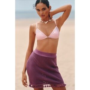 NWT Celandine Anthropologie Purple Crochet Tassel Mini Skirt 100% Cotton S